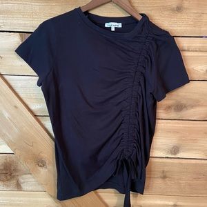 Love More Black Short Sleeved Tee with Side Pull and Tie